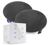 Power Dynamics Powerline A50W Kit Amplificateur 2X 20 Watts avec Enceintes de Plafond Noires, Bluetooth, USB et Micro SD, Écran Tactile, Livré avec Télécommande