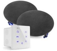 Power Dynamics Powerline A50W Kit Amplificateur 2X 20 Watts avec Enceintes de Plafond Noires, Bluetooth, USB et Micro SD, Écran Tactile, Livré avec Télécommande