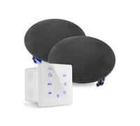Power Dynamics Powerline A50W Kit Amplificateur 2X 20 Watts avec Enceintes de Plafond Noires, Bluetooth, USB et Micro SD, Écran Tactile, Livré avec Télécommande