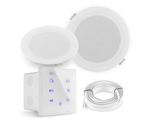 Power Dynamics Powerline A50W Pack Amplificateur Mural avec 2 Enceintes de Salle de Bain - 80 Watts, Câbles Inclus, BT 5.0, USB et Micro SD, Écran Tactile, Idéal pour Sonorisation de la Maison