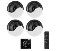 Power Dynamics Powerline B100BSet Amplificateur Mural Stéréo 4x25W Noir avec 4 Enceintes de Plafond 6,5" Blanches, Installation Discrète, Idéale Maison et Pro