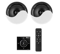 Power Dynamics Powerline B50BSet Amplificateur Mural Stéréo 2x25W Noir avec 2 Enceintes de Plafond 6,5" Blanches, Installation Discrète, Idéale Maison et Pro