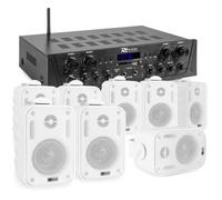 Power Dynamics PV240BT Système Audio 4 Zones 400 Watts Bluetooth avec 8 Enceintes BGO30 Blanches