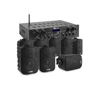Pack Sonorisation 4 Zones - POWER DYNAMICS - 400 Watts - Bluetooth - 8 Enceintes Noires - Lecteur MP3, Radio FM