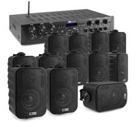 Power Dynamics PV260BT Système Audio 6 Zones 600 Watts avec 12 Enceintes Murales IPX5, Noir, Amplificateur Bluetooth, Lecteur USB, Radio FM, Idéal pour Magasin, Bureau, Restaurant, Maison