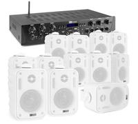Power Dynamics PV260BT Système Audio 6 Zones 600 Watts avec 12 Enceintes Murales IPX5, Blanc, Amplificateur Bluetooth, Lecteur USB, Radio FM, Idéal pour Magasin, Bureau, Restaurant, Maison
