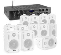 Power Dynamics PV260BT Système Audio 6 Zones 600 Watts avec 12 Enceintes Murales IPX5, Blanc, Amplificateur Bluetooth,