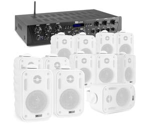 Power Dynamics PV260BT - Système Audio 6 Zones 600 Watts avec Amplificateur Bluetooth et 12 Enceintes Filaires BGO30 Blanc