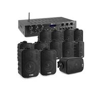 Power Dynamics PV260BT Système Audio 6 Zones 600 Watts avec 12 Enceintes Murales IPX5, Noir, Amplificateur Bluetooth, Lecteur USB, Radio FM, Idéal pour Magasin, Bureau, Restaurant, Maison