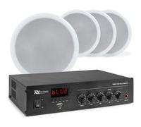 Power Dynamics Système Audio 100V avec 4 Haut-Parleurs de Plafond CSPB5 et Amplificateur PDM25 Bluetooth Blanc