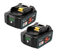 Power Elektro Lot de 2 batteries de rechange 5,0 Ah compatibles avec Makita 18 V, lithium-ion pour outils BL1850 BL1850B BL1840 BL1840B BL1830 BL1830B BL1815 LXT avec indicateur LED