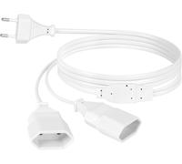 Power Extension Cords,2 in 1 Extension Cable EU Plug,0.75 mm² Max. 2.5A/250V Euro Plug to Euro Plug for Computer,TV,PC,White