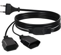 Power Extension Cords,2 m 2 in 1 Extension Cable EU Plug,0.75 mm² Max. 2.5 A/250 V Euro Plug to Euro Plug for Computer,TV,PC,Black
