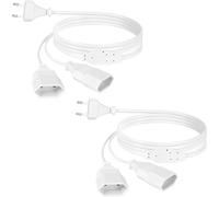 Power Extension Cords,2 x 2 m 2 in 1 Extension Cable EU Plug 0.75mm² Max 2.5A/250V Euro Plug to Euro Plug for Computer,TV,PC,White