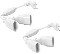 Power Extension Cords,Pack of 2 30 cm 2 in 1 Extension Cable EU Extension Plug,0.75 mm² Max. 2.5 A/250 V Euro Plug to Euro Plug for Computer,TV,PC,White