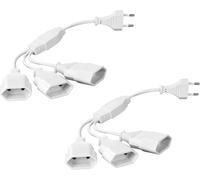 Power Extension Cords,Pack of 2 30 cm 3 in 1 Extension Cable EU Extension Plug,0.75 mm² Max. 2.5 A/250 V Euro Plug to Euro Plug for Computer,TV,PC,White