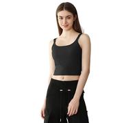 POWER FLOWER Débardeur Court Rembourré pour Femme en Tricot Côtelé avec Soutien-Gorge Intégré - Brassière de Yoga et Entraînement Padded, Brassière de Détente (LY187-Black, L-XL)