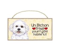 power gift BICHON FRISE Affiche Decoration Murale. Panneau Bois. Inscription avec votre animal préféré. Panneau Decoratif pour votre maison. Pancarte Bois avec un chien.