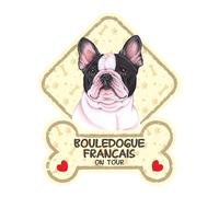 power gift Bouledogue Francais Blanc - Panneau pour Pare-Brise avec Ventouse- Mon Chien est à Bord. Plaque signalétique pour Tous Type véhicule. Chien à Bord, en Ballade, on Tour.