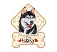power gift Husky - Panneau pour Pare-Brise avec Ventouse- Mon Chien/Chat est à Bord. Plaque signalétique pour Tous Type véhicule. Chien à Bord, en Ballade, on Tour.