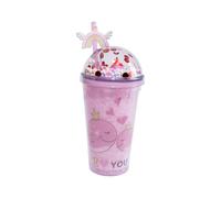 power gift SHAKE DAUPHIN - Tasse, Gobelet réutilisable avec couvercle et paille - Double paroi - Bouchon à visser hermétique - Pour eau minérale, fruits et jus - Un cadeau pour tous les enfants.