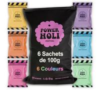 POWER HOLI FESTIVAL-Poudre de Couleurs Holi Party | 6 Sachets Ouverture Facile de 100g | 6 Couleurs | Spécial Fêtes et Festivals | Photographie | Non Toxique | Sans Gluten | Fabriqué à Barcelone