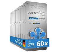 Power one Piles auditives Typ 675 Bleu, Lot de 60, 1,45 V | wireless approved pour aides auditives Bluetooth, Taille p675, technologie zinc-air, sans mercure, Drehspender