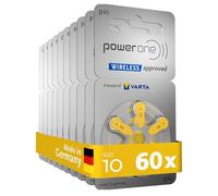 Power One Piles auditives Type 10, Jaune, Lot de 60 Batteries pour Amplificateur Appareil Auditif, pour Aide Auditive, Made in Germany