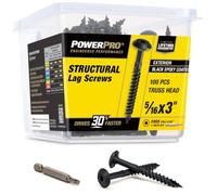 Power Pro Lot de 100 vis tire-fond pour structures, 0,8 x 7,6 cm, noir | Acier avec finition époxy noire, entraînement étoile avec tête dôme et point auto-forage s'installe rapidement