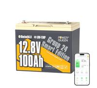 Power Queen 12V 100Ah Batterie Lithium Bluetooth Groupe 24 pour Camping-Car | 100A BMS Intelligent, 1280Wh Énergie, Protection à Basse Température, 4000-15000 Cycles, IP65 Étanche pour Caravane, Solaire