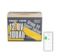 Power Queen 12V 100Ah Batterie Lithium Bluetooth LiFePO4 avec 100A BMS 1280Wh Energie, Max 15000 Cycles, pour Moteurs de Bateau, Camping-Cars, Caravanes, Système Solaire Domestique