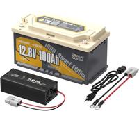 Power Queen 12V 100Ah H190 Bluetooth Batterie Lithium, Équipé d'un chargeur 14,6v 20A, construit dans 100A BMS pour camping - car, camping, moteur de pêche à la traîne, stockage d'énergie à la maison