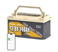 Power Queen 12V 140Ah Batterie avec Bluetooth, Smart LiFePO4 Batterie Lithium 150A BMS, 15000 Cycles Profondes, Sièges de Camping-Car DIN H8 L5 Taille Groupe 49, pour Caravane RVs