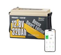 Power Queen 12V 320Ah Batterie Lithium Bluetooth W190 Camping-Car, 4096Wh Batterie LiFePO4 Largeur 189mm pour Espace sous Sièges, BMS 200A avec Basse Température, Convient pour Caravane, Bateau,Solair