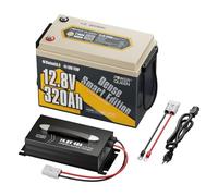 Power Queen 12V 320Ah W190 Batterie Lithium & 14,6V 40A LiFePO4 Chargeur | Bluetooth, Largeur 189mm, 4096Wh, BMS 200A, Protection à Basse Température, IP65 Étanche, 15000 Cycles pour Espace sous Siège