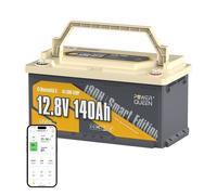 Power Queen 12V140Ah Batterie au lithium ,150A BMS sous sège, Bluetooth 5.0, protetion de froid pour la Caravane, camping-car