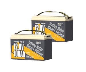 Power Queen 2 Pack 12V 100Ah Batterie Lithium Bluetooth LiFePO4 avec 100A BMS et la Protection de Basse Température, pour Moteurs de Bateau, Système Solaire Domestique, Camping-Cars, Caravanes