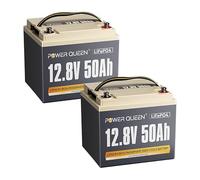 Power Queen 2 Pack Batterie Lithium 12V 50Ah, 640Wh Batterie LiFePO4 Rechargeable Batterie d'alimentation 4000~15000 Cycles de Recharge pour Marine, Tondeuse à Gazon, Moteur Électrique Bateau