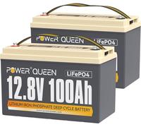 Power Queen 2-Pièces Batterie Lithium 12V 100Ah, 15000+ Cycles Camping Car | 1280Wh, BMS 100A, Groupe 31, 20+ Protection BMS, Cycle Profond, IP65 Étanche, 4P4S, pour Caravane Système Hors Réseau Bateau