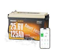 Power Queen 25,6V 125Ah Batterie Lithium Bluetooth Auto-Chauffage Marine | BMS 125A, 3200Wh Énergie, IP67 Étanche, 15000+ Cycles, 4P2S, Protection à Basse Température pour Moteur Électrique Bateau