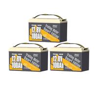 Power Queen 3 Pack 12V 100Ah Batterie Lithium Bluetooth LiFePO4 avec 100A BMS et la Protection de Basse Température, pour Moteurs de Bateau, Système Solaire Domestique, Camping-Cars, Caravanes