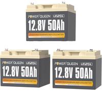Power Queen 3 Pack Batterie Lithium 12V 50Ah, 640Wh Batterie LiFePO4 Rechargeable Batterie d'alimentation 4000~15000 Cycles de Recharge pour Marine, Tondeuse à Gazon, Moteur Électrique Bateau