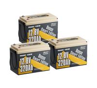 Power Queen 3 Pièce 12V 320Ah Batterie Lithium Bluetooth W190 Camping-Car, BMS 200A avec Basse Température, 4096Wh Batterie LiFePO4 Largeur 189mm pour Espace sous Sièges, pour Caravane, Bateau,Solair