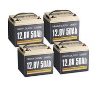 Power Queen 4 Pack Batterie Lithium 12V 50Ah, 640Wh Batterie LiFePO4 Rechargeable Batterie d'alimentation 4000~15000 Cycles de Recharge pour Marine, Tondeuse à Gazon, Moteur Électrique Bateau
