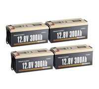 Power Queen 4 Pièce 12V 300Ah LiFePO4 Batterie, 3840Wh Integriertes 200A BMS, Lithium Batterie Leistung, 4000-15000 Tiefzyklen, 10 Jahre Lebensdauer, Perfekt für Solar, Wohnmobil, Yachten, Off-Grid