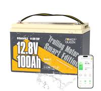 Power Queen Batterie Lithium 12v 100Ah Bluetooth, 100A BMS LiFePO4 Batterie Étanche Protection à Basse Température, 4000-15000 Cycles Profonds, pour Moteur Électrique Bateau, Camping-Cars, Caravanes