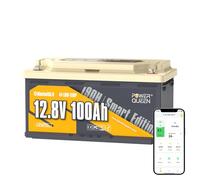 Power Queen Batterie Lithium 12V 100Ah H190 Bluetooth pour Camping-Car | DIN H8 L5 Groupe 49 Taille, Protection à Basse Température, BMS 100A, 15000 Cycles, Convient sous Les Sièges de Caravane