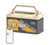 Power Queen Batterie Lithium 12V 140Ah H190 Bluetooth, 1792Wh Mise à Niveau du BMS 150A, Protection Contre Les Basses Températures, DIN H8 L5 Groupe 49 Taille, Convient sous Les sièges de Caravane