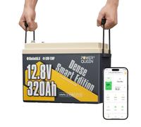 Power Queen Batterie Lithium 12V 320Ah W190 Bluetooth Camping-Car Caravane | Largeur 189mm, 4096Wh d'énergie, BMS 200A, Protection à Basse Température, IP65 Étanche, 15000 Cycles pour Espace sous Sièges