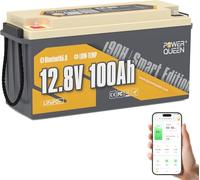 Power Queen Bluetooth Batterie Lithium 12V 100Ah Batterie LiFePO4 avec Protection Low-Temp, Sièges de Camping-Car DIN H8 L5 Taille Groupe 49, BMS Smart 100A,15000 Cycles pour Caravane RVs